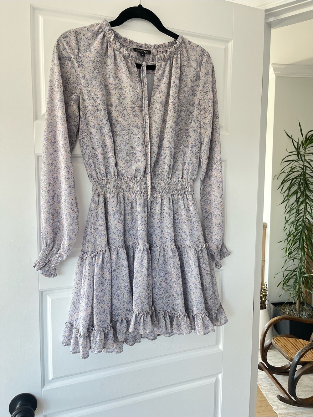 Papermoon Lavender Floral Ruffled Tiered Long-Sleeve Dress